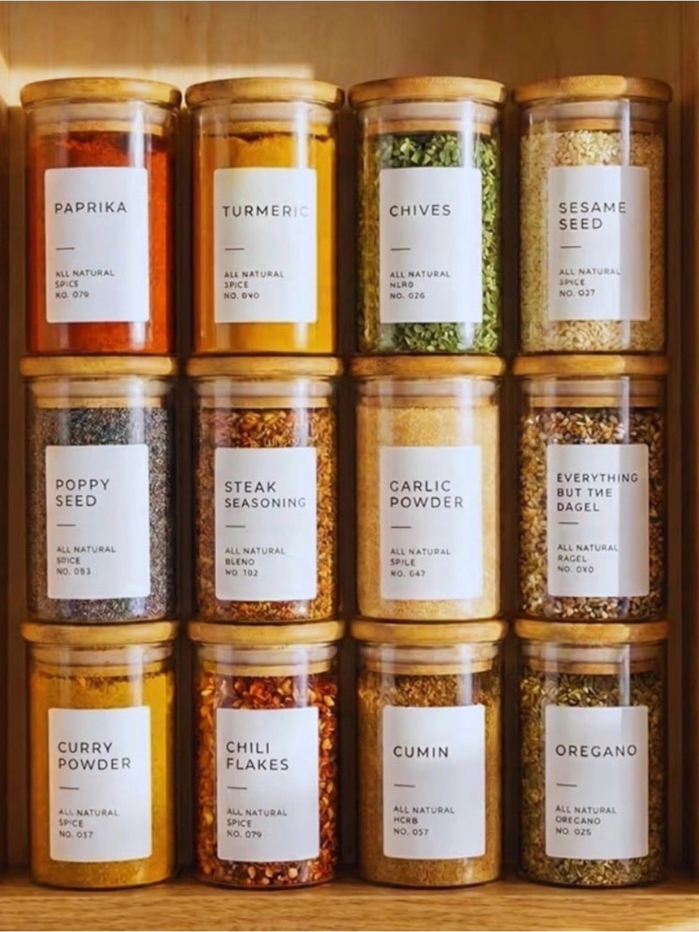 Bloomondo Empty Spice Jars with Label Pack (12x Bamboo Lid Glass Jar)